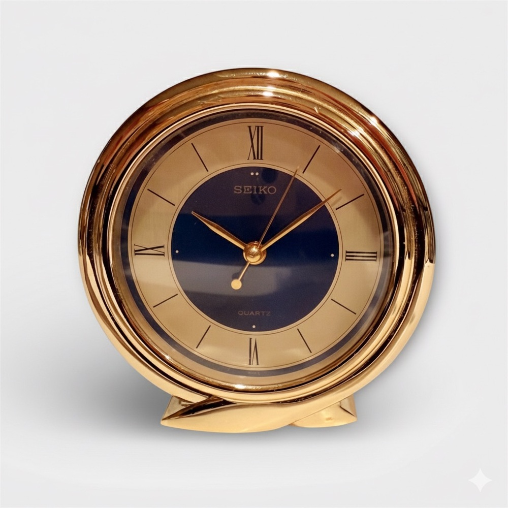 Vintage Seiko Quartz Desk/Mantel Clock - Gold Tone - Ref. QEJ197L